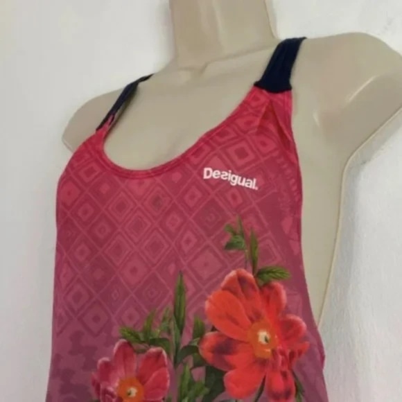 Desigual Pink Floral Burnout Tank Top Relaxed Tunic Lightweight Medium - Picture 5 of 5